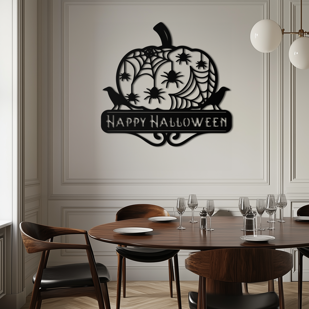 Happy Halloween Pumpkin Metal Wall Art - Spooky Home Decor - KAF275