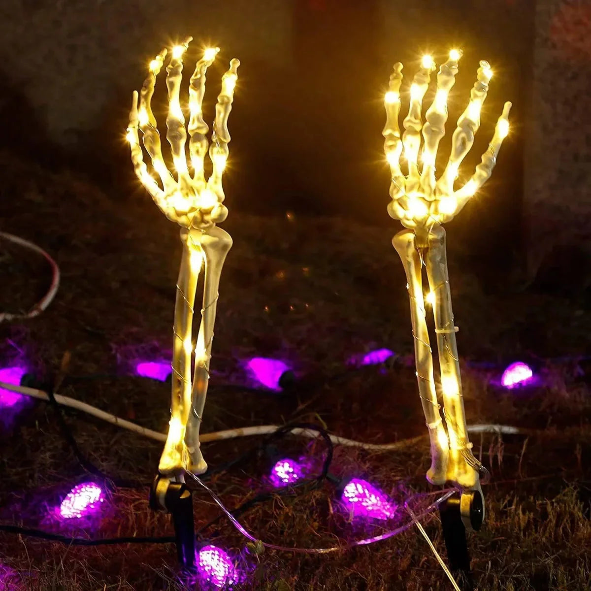 Halloween Solar Ghost Hand LED Light String, Ghost Festival Courtyard Atmosphere Decoration Light, Copper Wire Ground Plug Light