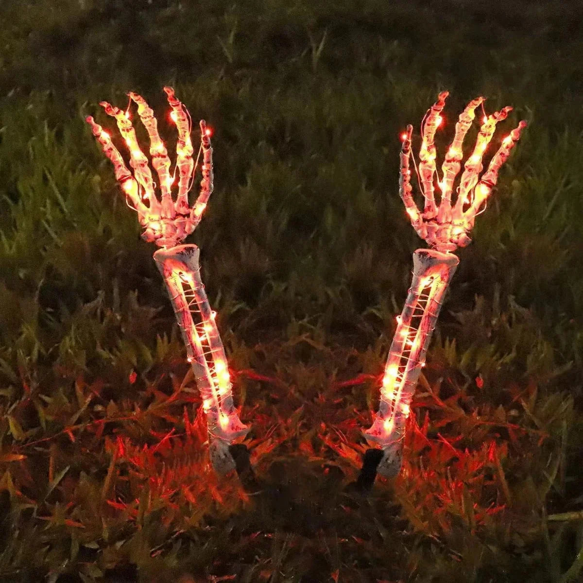 Halloween Solar Ghost Hand LED Light String, Ghost Festival Courtyard Atmosphere Decoration Light, Copper Wire Ground Plug Light