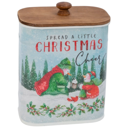 Snowman Canister with Wooden Lid -